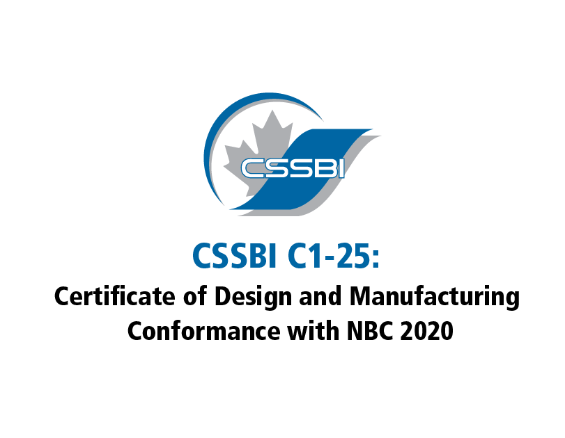 CSSBI C1-25: Certificate of Design and Manufacturing Conformance with NBC 2020